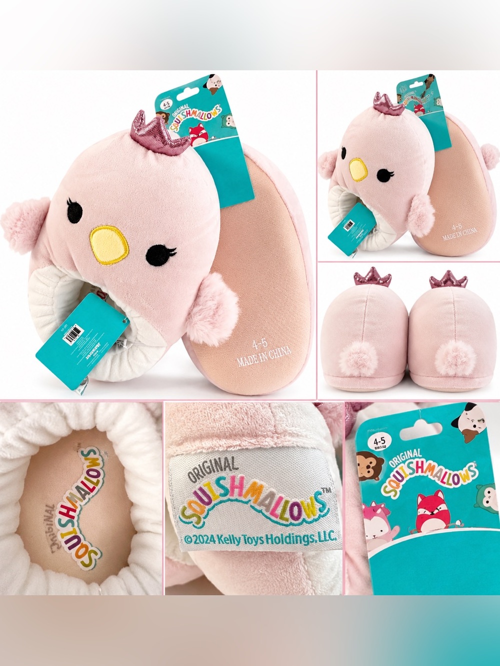 Original Squishmallows Pink Bird Princess Crown Slipper